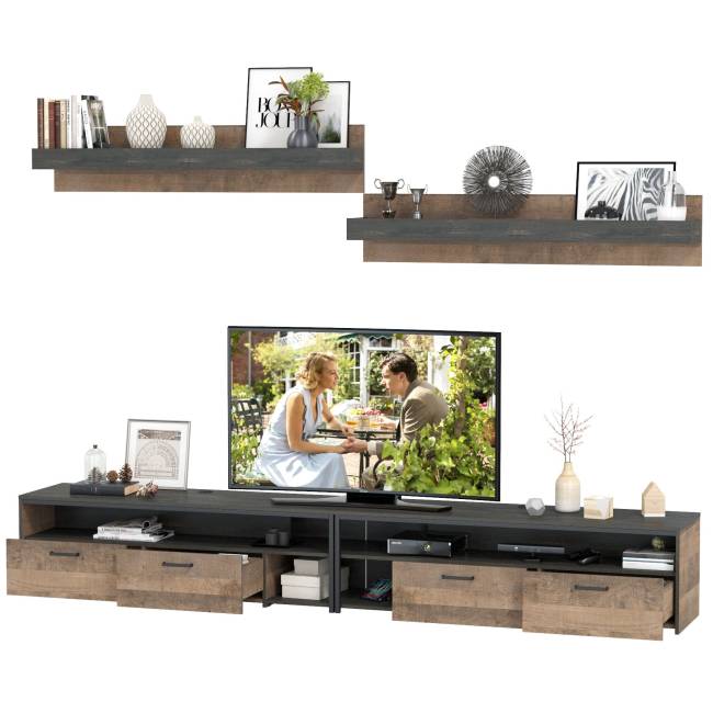 Две тумбы для аппаратуры с двумя навесными полками Трувор цвет дуб гранж песочный/интра