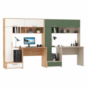 Два стола письменных Лайт 03.243Н цвет дуб крафт золотой/белый премиум/сатин/дымчатый зелёный