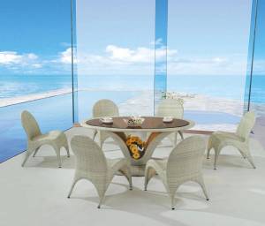 Cтол обеденный "Вельс", из натурального ротанга, белый, бронза