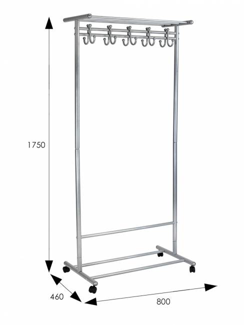 Вешалка напольная на колесах М 9 металлик с крючками