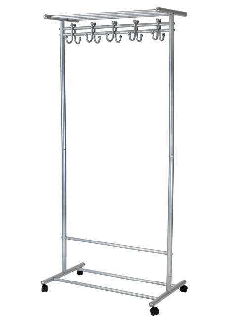 Вешалка напольная на колесах М 9 металлик с крючками