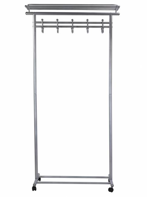 Вешалка напольная на колесах М 9 металлик с крючками