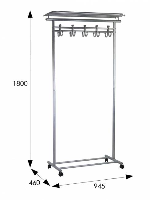 Вешалка напольная на колесах М 9 металлик с крючками