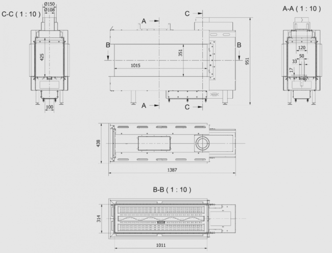Газовая топка Kratki Pro LEO/LP/100/TUNEL/G31/37MBAR (баллонный газ)