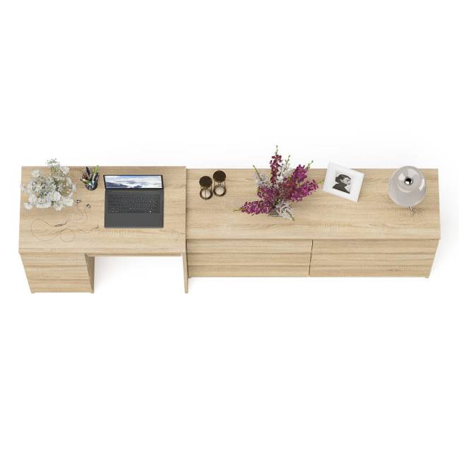 Широкий комод Мори МК1380.6 и стол компьютерный МС-6 три ящика слева цвет дуб сонома Широкий комод Мори МК1380.6 и стол компьютерный МС-6 три ящика слева цвет дуб сонома