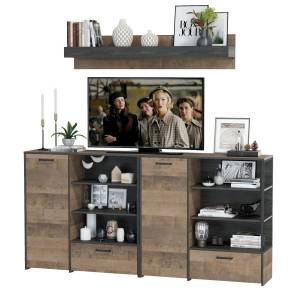 Два комода с дверками и ящиками и навесная полка Трувор цвет дуб гранж песочный/интра