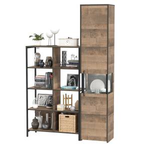 Стеллаж 13.151.02 и шкаф-пенал с витриной с подсветкой Трувор цвет дуб гранж песочный/интра