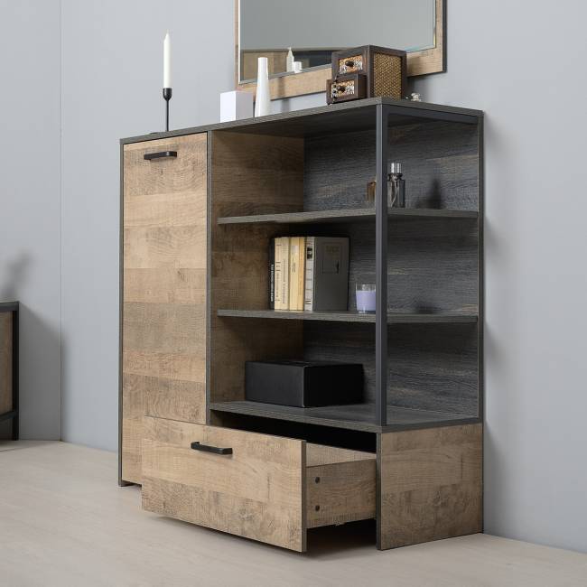 Комод с витриной с подсветкой и комод с дверкой и ящиком Трувор цвет дуб гранж песочный/интра