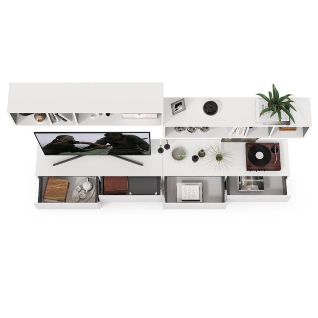 Две ТВ тумбы Сидней с полками цвет белый/чёрный/фасады МДФ белый глянец Две ТВ тумбы Сидней с полками цвет белый/чёрный/фасады МДФ белый глянец