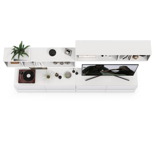 Две ТВ тумбы Сидней с полками цвет белый/чёрный/фасады МДФ белый глянец Две ТВ тумбы Сидней с полками цвет белый/чёрный/фасады МДФ белый глянец