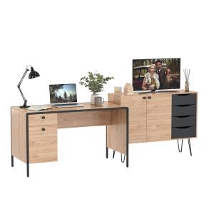 Брюс письменный стол с комодом цвет чёрный/Battle rock Santiago/столешница МДФ ель карпатская