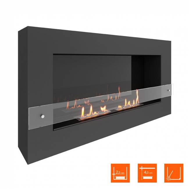 Биокамин SteelHeat WALL GRAND 1200 LITE черный (Стекло + Стемалит)