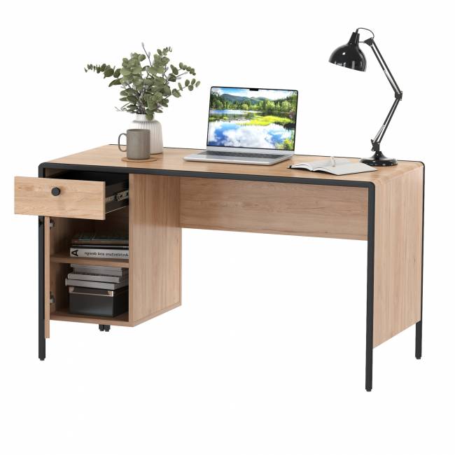 Стол письменный Брюс 12.157 цвет чёрный/Battle rock Santiago/столешница МДФ ель карпатская