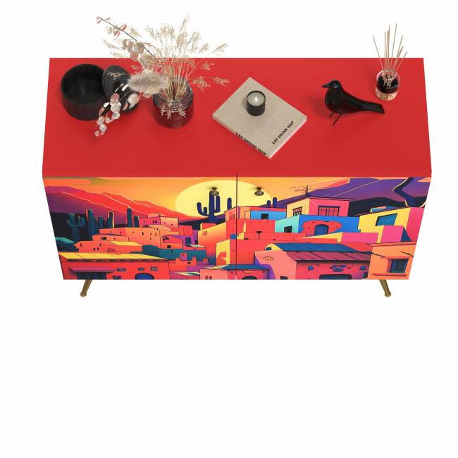 Комод-тумба Кармин 16.230.03 цвет красный/белый, фасады с рисунком Бразильские домики