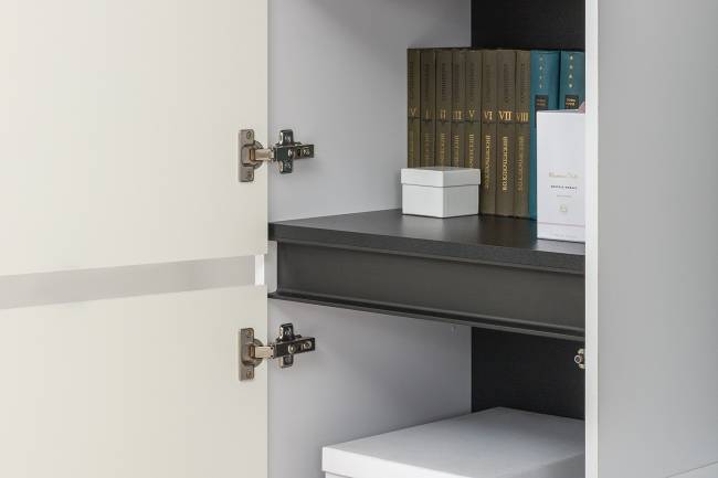 Стенка для гостиной Сидней № 7 цвет белый/чёрный/фасады МДФ белый глянец