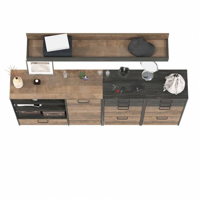 Комод-тумба в прихожую с навесной полкой и двумя обувницами с ящиками Трувор цвет дуб гранж песочный/интра