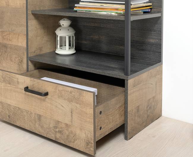 Комод-тумба в прихожую с навесной полкой и двумя обувницами с ящиками Трувор цвет дуб гранж песочный/интра